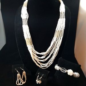 White seed bead necklace set